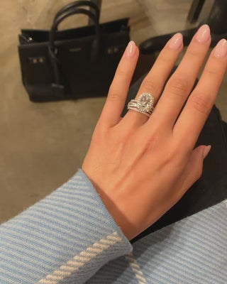 4.0CT Elongated Cushion Moissanite Diamond Halo Pave Engagement Ring With Double Wedding Band | Bridal ring Set