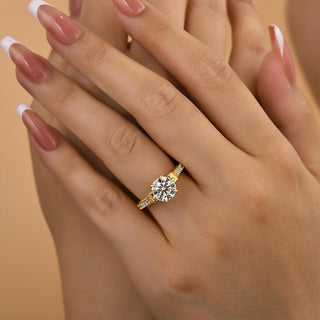 2.0CT Round Cut Cathedral Pave Diamond Moissanite Engagement Ring in 925 Sterling Silver