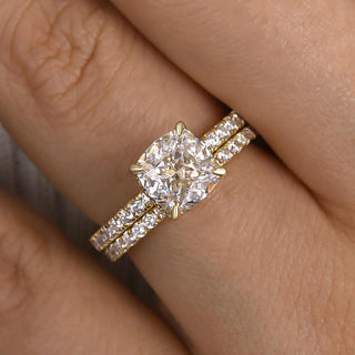 2.0CT Cushion Moissanite Diamond Hidden Halo Pave Engagement Ring With Wedding Band | Bridal ring Set