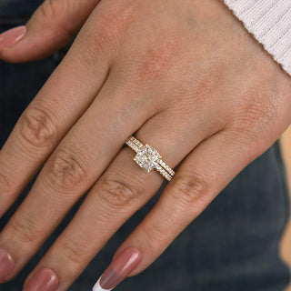 2.0CT Cushion Moissanite Diamond Hidden Halo Pave Engagement Ring With Wedding Band | Bridal ring Set