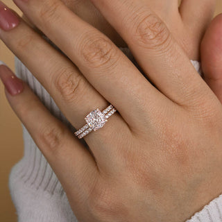 2.0CT Cushion Moissanite Diamond Hidden Halo Pave Engagement Ring With Wedding Band | Bridal ring Set