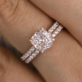2.0CT Cushion Moissanite Diamond Hidden Halo Pave Engagement Ring With Wedding Band | Bridal ring Set