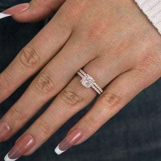 2.0CT Cushion Moissanite Diamond Hidden Halo Pave Engagement Ring With Wedding Band | Bridal ring Set