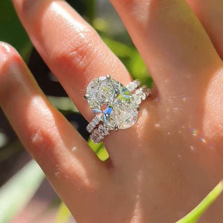 6.0CT Oval Moissanite Diamond Hidden Halo Pave Engagement Ring With Wedding Band | Bridal ring Set