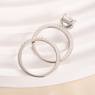 2.0CT Cushion Moissanite Diamond Hidden Halo Pave Engagement Ring With Wedding Band | Bridal ring Set