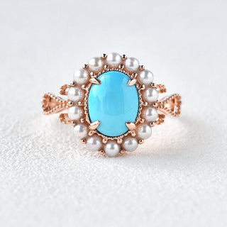 2.0 CT Oval Turquoise December Birthstone Halo Ring in 925 Sterling Silver