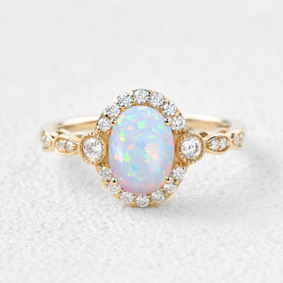 1.50 CT Oval Opal October Birthstone Vintage Ring in 925 Sterling Silver