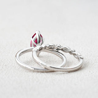 1.0 CT Marquise Ruby July Birthstone Solitaire Bridal Ring Set in 925 Sterling Silver