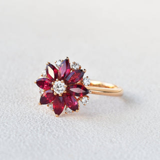 1.50 CT Round Ruby July Birthstone Floral Inspired Ring in 925 Sterling Silver