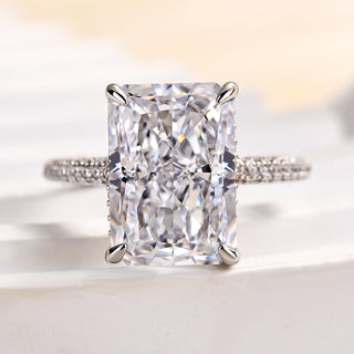 7.0CT Radiant Cut Hidden Halo Pave Diamond Moissanite Engagement Ring