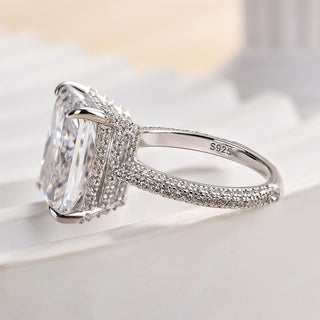 7.0CT Radiant Cut Hidden Halo Pave Diamond Moissanite Engagement Ring
