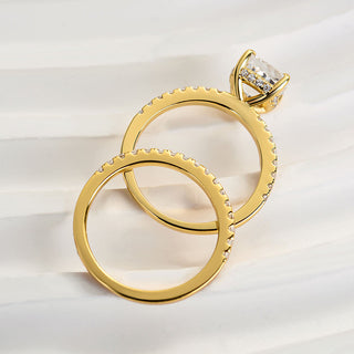 2.0CT Cushion Moissanite Diamond Hidden Halo Pave Engagement Ring With Wedding Band | Bridal ring Set