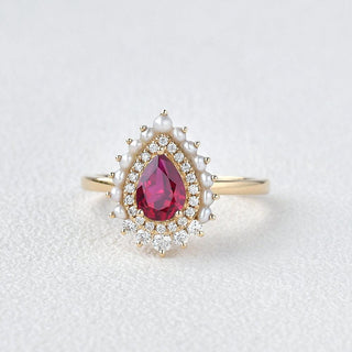 1.50 CT Pear Ruby July Birthstone Halo Ring in 925 Sterling Silver