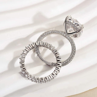 6.0CT Oval Moissanite Diamond Hidden Halo Pave Engagement Ring With Wedding Band | Bridal ring Set