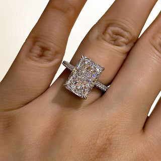 7.0CT Radiant Cut Hidden Halo Pave Diamond Moissanite Engagement Ring