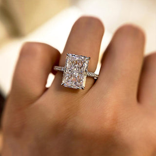 7.0CT Radiant Cut Hidden Halo Pave Diamond Moissanite Engagement Ring