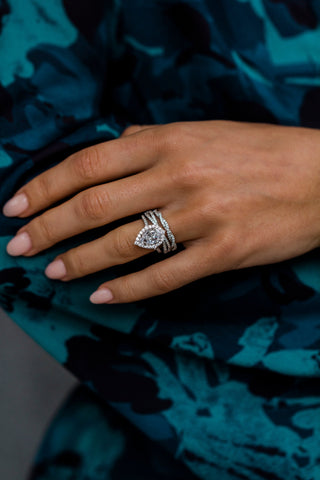 2.20 CT Pear Moissanite Halo & Pave Diamond Ring in 925 Sterling Silver- The ‘Felix’ Ring