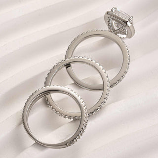 4.0CT Elongated Cushion Moissanite Diamond Halo Pave Engagement Ring With Double Wedding Band | Bridal ring Set