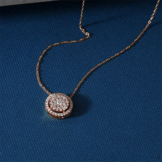 1.08 TCW Round Moissanite Halo Diamond Necklace in 925 Sterling Silver- The ‘Jocelyn’ Necklace