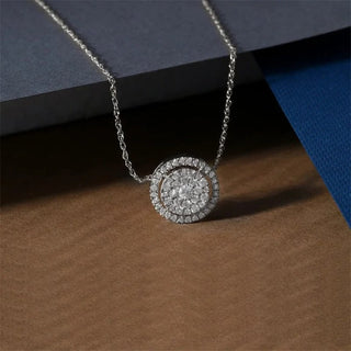 1.08 TCW Round Moissanite Halo Diamond Necklace in 925 Sterling Silver- The ‘Jocelyn’ Necklace