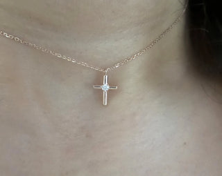 0.10CT Round Cut Small Cross Moissanite Diamond Necklace In 925 Sterling Silver