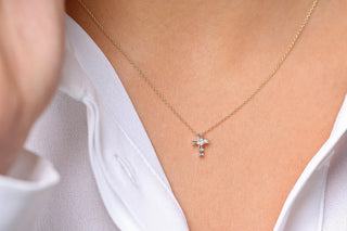 0.10CT Round & Baguette Cut Cross Moissanite Diamond Necklace In 925 Sterling Silver