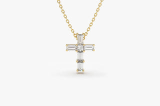 0.10CT Round & Baguette Cut Cross Moissanite Diamond Necklace In 925 Sterling Silver