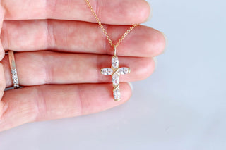 0.20CT Oval Cut Vintage Cross Moissanite Diamond Necklace In 925 Sterling Silver