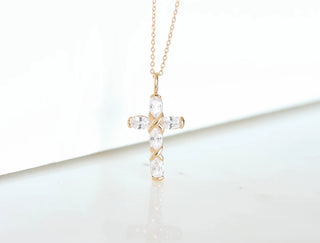 0.20CT Oval Cut Vintage Cross Moissanite Diamond Necklace In 925 Sterling Silver