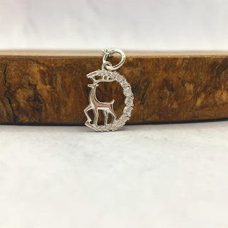 0.25CT Deer On The Moon Round Moissanite Diamond Necklace In 925 Sterling Silver