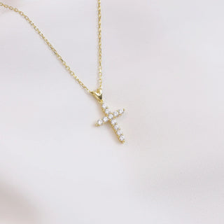 0.08CT Round Cut Religious Cross Moissanite Diamond Necklace In 925 Sterling Silver