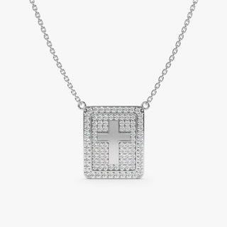 0.48CT Round Cut Cross Pave Bar Moissanite Diamond Necklace In 925 Sterling Silver