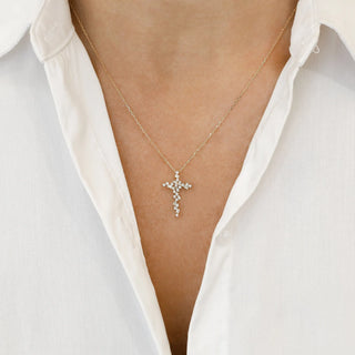 0.33CT Round & Baguette Cut Cluster Cross Moissanite Diamond Necklace In 925 Sterling Silver