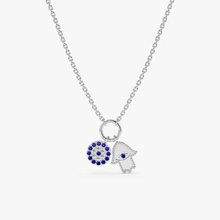 0.10CT Round Cut Hamsa & Evil Eye Moissanite Diamond Necklace in 925 Sterling Silver