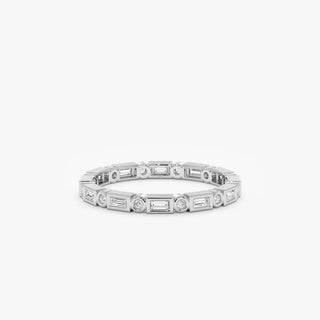 0.25TCW Round & Baguette Bezel Moissanite Diamond Wedding Band in 925 Sterling Silver