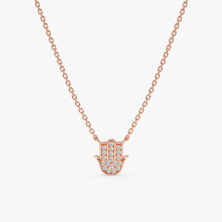 0.06 TCW Round Cut Unique Hamsa Moissanite Diamond Necklace in 925 Sterling Silver