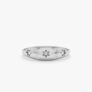 0.16 TCW Round Cut Multi Star Signet Moissanite Diamond Wedding Band in 925 Sterling Silver