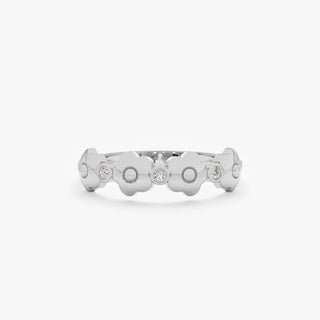 0.04TCW Round Bezel Flower Set Moissanite Diamond Wedding Band In 925 Sterling Silver