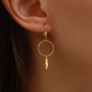 Unique Feather Dangle Drop Hoop Earrings in 925 Sterling Silver