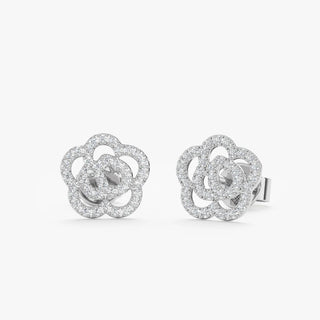 0.18 CT Round Cut Rose Flower Stud Moissanite Diamond Earrings in 925 Sterling Silver