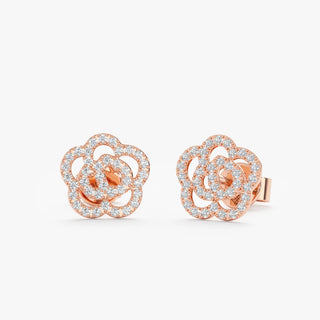 0.18 CT Round Cut Rose Flower Stud Moissanite Diamond Earrings in 925 Sterling Silver