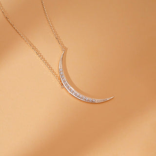 0.15CT Round Cut Crescent Moon Moissanite Diamond Necklace In 925 Sterling Silver