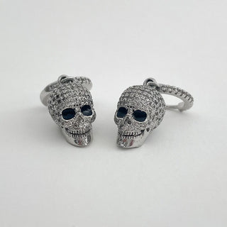 1.0 CT Round Cut Skull Hoop Moissanite Diamond Earrings in 925 Sterling Silver