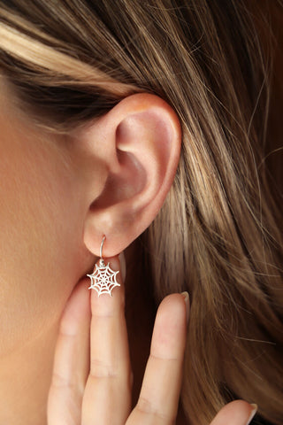 Spooky Spider Web Hoop Earrings in 925 Sterling Silver