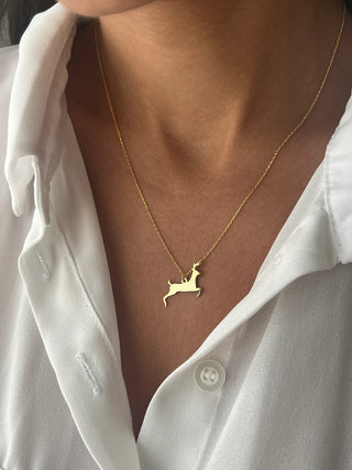 Minimalist Christmas Deer Pendant Animal Necklace In 925 Sterling Silver