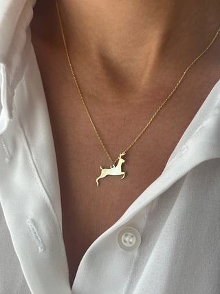 Minimalist Christmas Deer Pendant Animal Necklace In 925 Sterling Silver