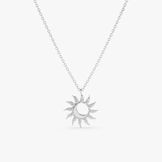 0.09 TCW Unique Round Cut Sun and Moon Moissanite Diamond Necklace in 925 Sterling Silver