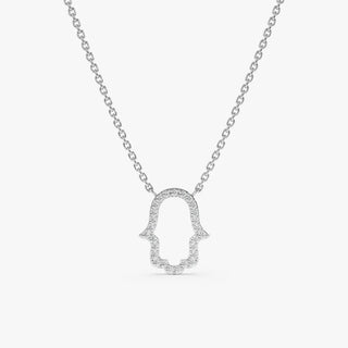 0.08 TCW Round Cut Hamsa Moissanite Diamond Necklace in 925 Sterling Silver