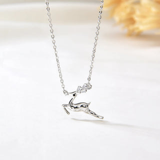 0.20CT Round & Baguette Cut Reindeer Moissanite Diamond Necklace In 925 Sterling Silver