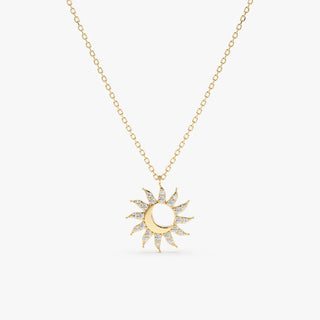 0.09 TCW Unique Round Cut Sun and Moon Moissanite Diamond Necklace in 925 Sterling Silver